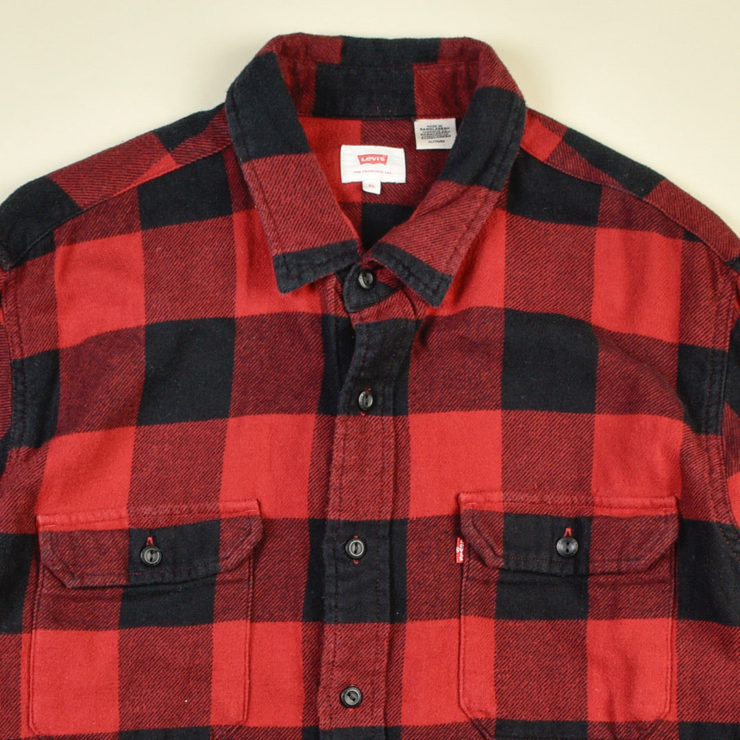 CAMICIA VELLUTO A QUADRI ROSSA - XL