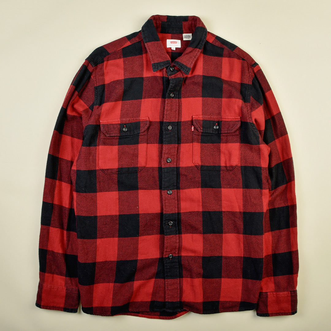 CAMICIA VELLUTO A QUADRI ROSSA - XL